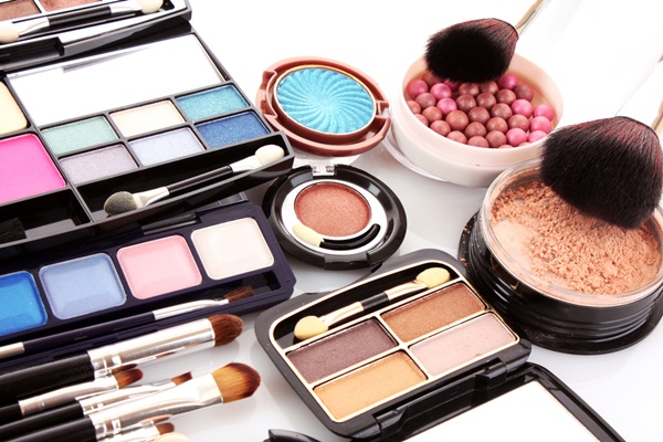 Cosmetic products laid out