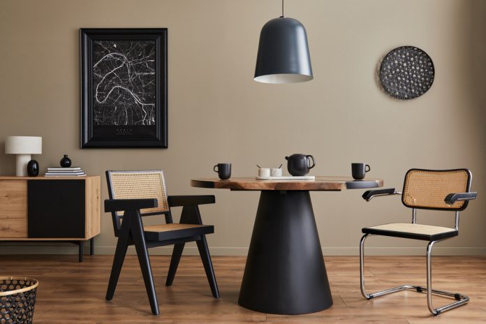 Modern,Composition,Of,Dining,Room,Interior,With,Design,Wooden,Table,